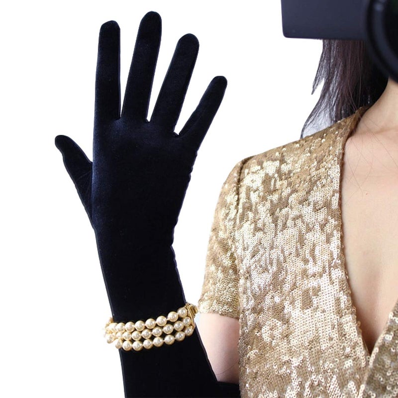 DooWay Black Long Velvet Opera Gloves TOUCHSCREEN 24 Inches Stretchy Women Evening Wedding Warm Gloves One Size - Image 5